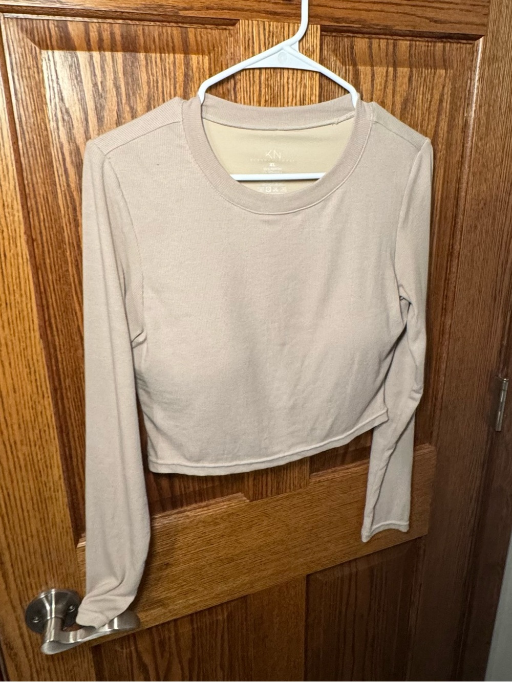 Klassy Network Beige Long-Sleeve Crop Top